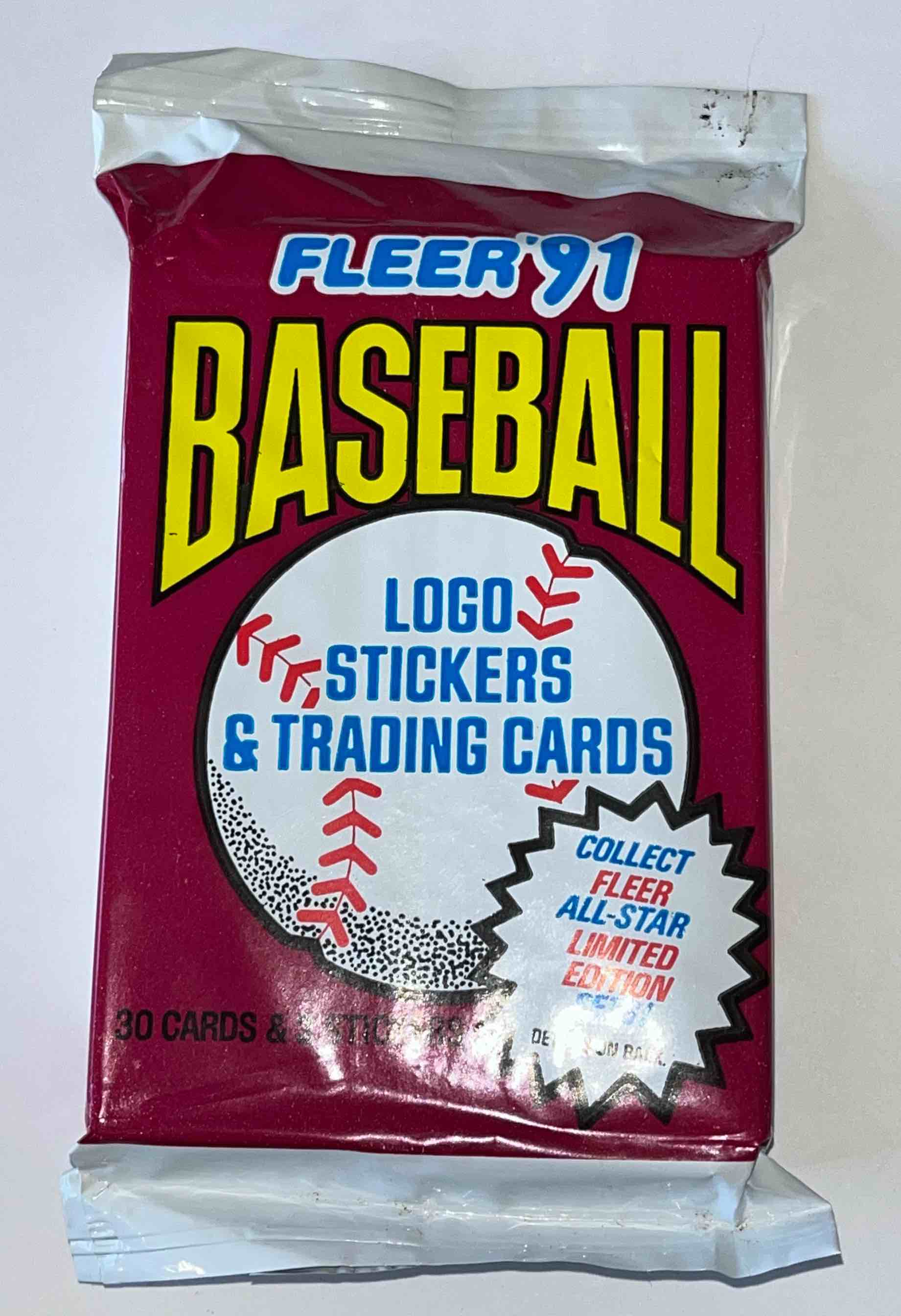 UNOPENED 1991 FLEER BASEBALL LOGO STICKERS AND TRADING CARDS JUMBO PACK