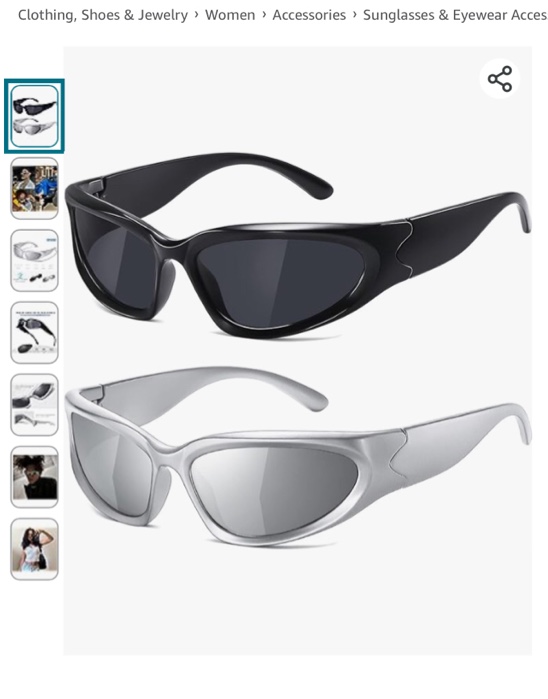 JASPIN Y2K Wrap Around Sunglasses for Women Men Sliver Oval Fashion Trendy Sport Shades UV400 Eyeglasses