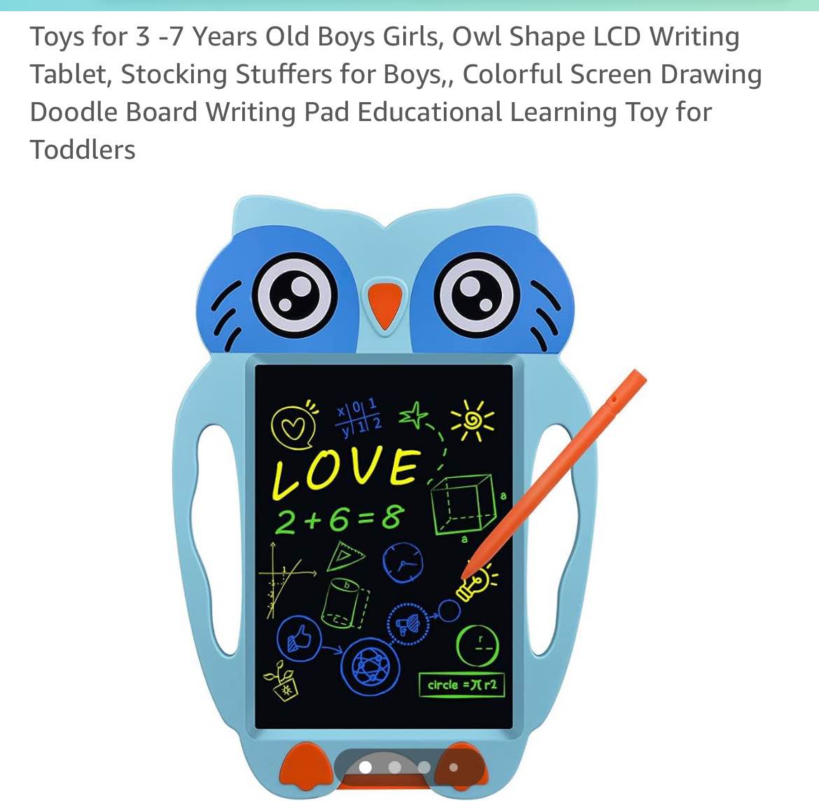Toys for 3 -7 Years Old Boys Girls, Owl Shape LCD Writing Tablet, Stocking Stuffers for Boys,, Colorful Screen Drawing Doodle Board Writing Pad Educational Learning Toy for Toddlers