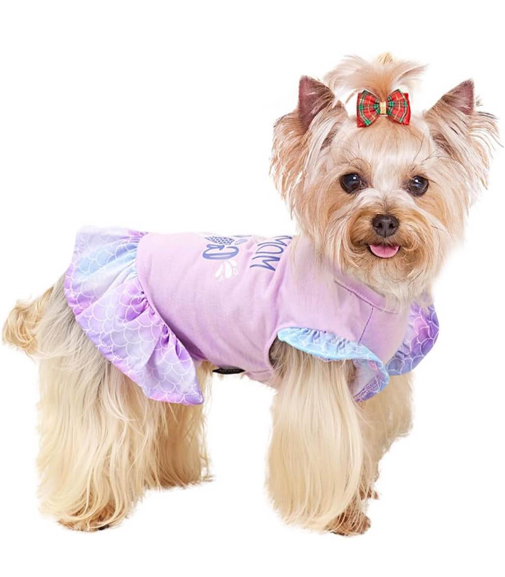 Pet Dress Shirt Female Yorkie Chihuahua Cat Apparel Birthday Party Costume Mermaid Princess Outfit(Purple) Large 