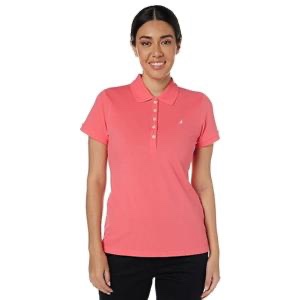 XL, Nautica Womens 5-Button Short Sleeve Breathable Polo Shirt