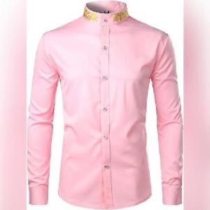 XXL, ZEROYAA Hipster Gold Embroidery Mandarin Collar Dress Shirt0