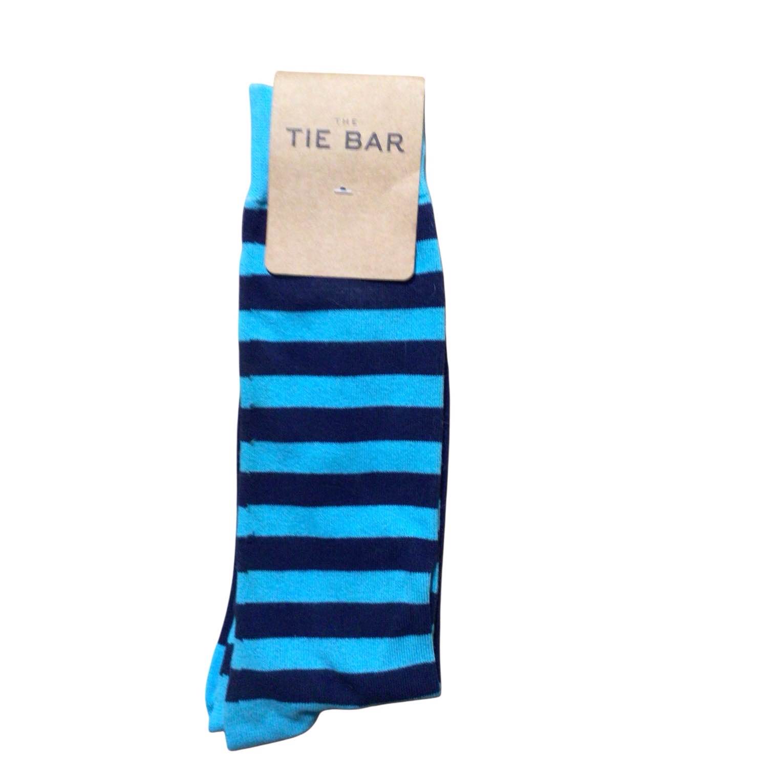 The Tie Bar Men’s Socks Size 10-13 Sportsman Stripe Turquoise and Blue Cotton Blend 