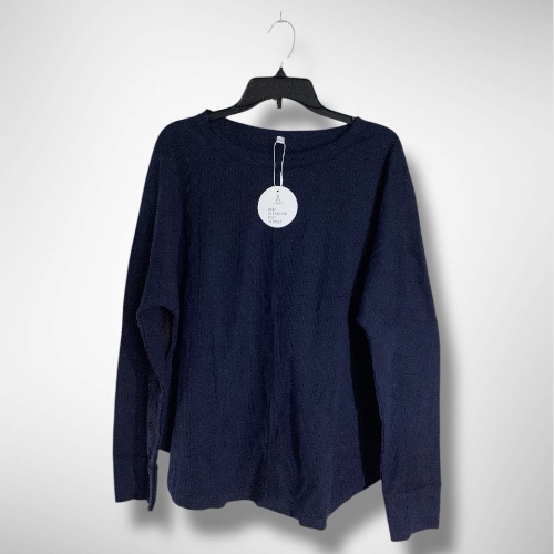 Large, Anrabess Long Sleeve Crew Neck Waffle Knit Tunic, Navy Blue