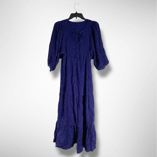 Small, Women's 3/4 Sleeve Midi Dress, Navy Blue