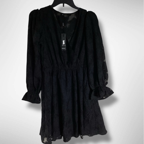 Small, ININ Long Sleeve Mesh V Neck Mini Dress, Missing Belt