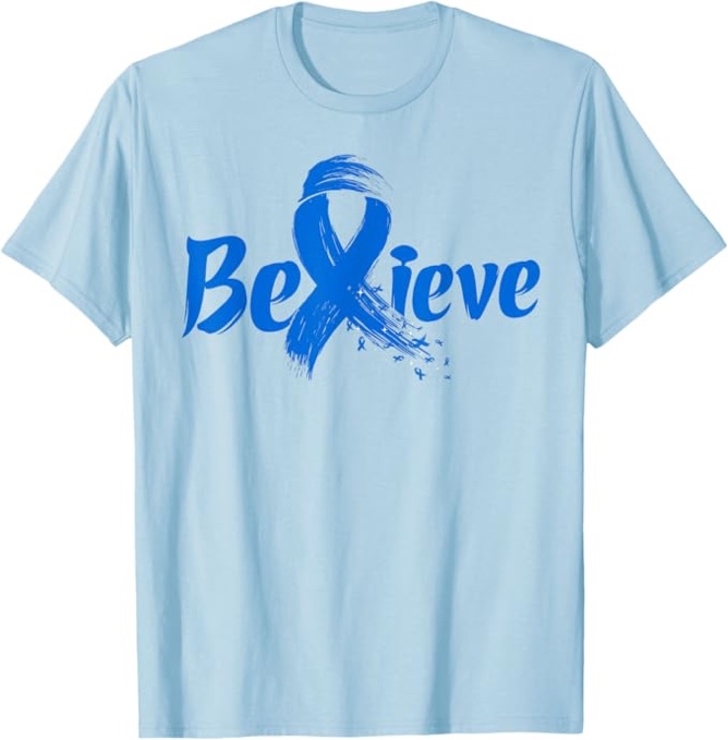 Mab colorectal Cancer Awareness Blue Ribbon Butterfly T-shirt, Large
