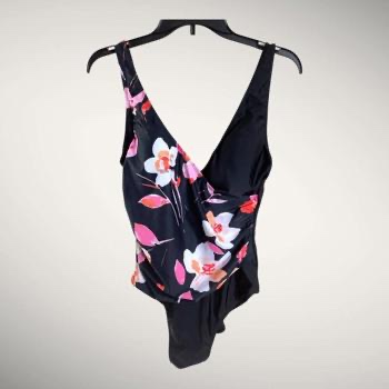 Kensie Swim Women's Standard Wrap Surplice One Piece Swimsuit, Large