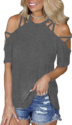 (Small) GEMLON Women Cold Shoulder Short Sleeve Blouse Tops Sexy Summer Casual T-Shirts for Women