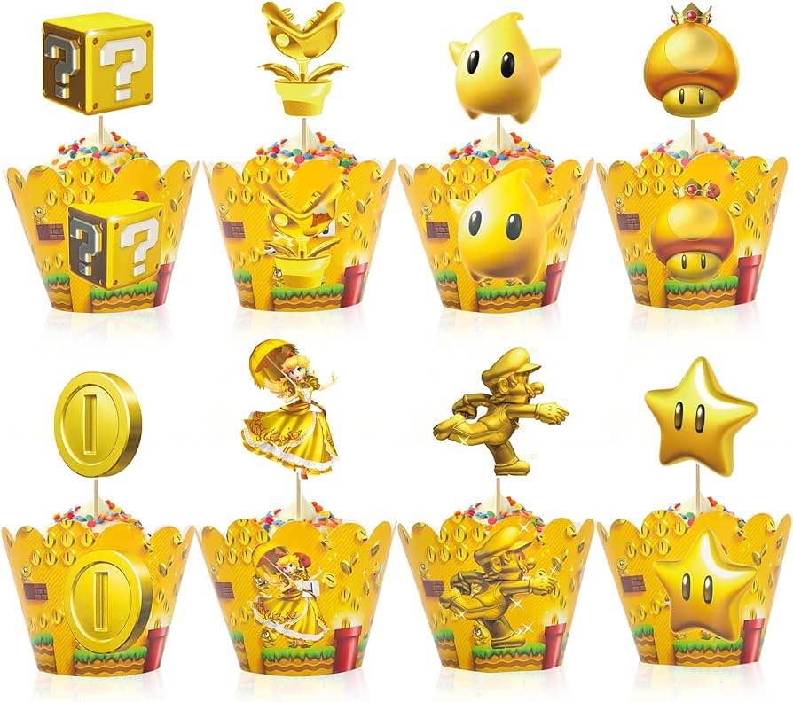 48Pcs Cupcake Toppers Wrappers for Kids Birthday Cake Decorations Party Supplies for Girls Boys Baby Shower Party Favors