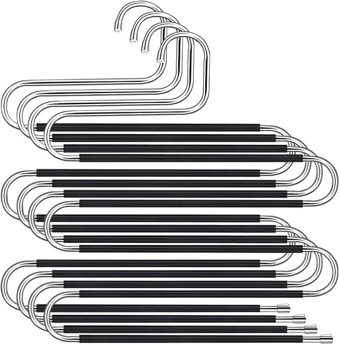 S-Shape Pants Hangers Space Saving Trousers Hangers 4 Pack, 5 Layer Stainless Steel S-Shape Trousers Hangers