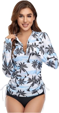 Women's Long Sleeve UV Sun Protection Rash Guard Side Adjustable Wetsuit Swimsuit Top (Medium)
