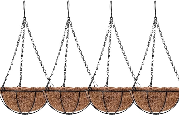 GYATSOCYG 4 Pack 8 Inch Outdoor Metal Hanging Planter Basket, Hanging Plant Flower Pot,Round Modern Flower Holder Pot Garden Accessory