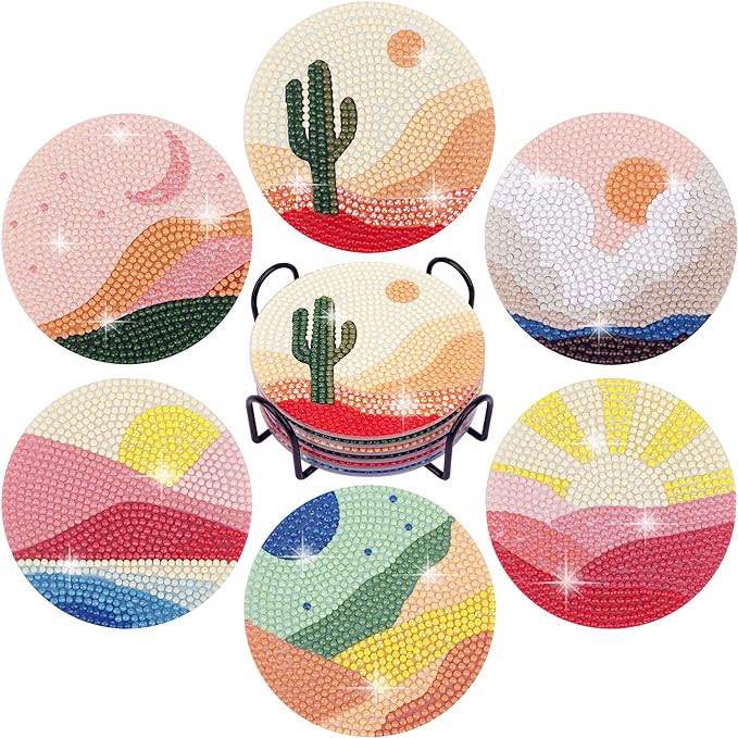 Diamond Painting Coasters for Drinks, DIY Coaster Diamond Art Kits for Adults Kids Beginners Diamond Art Craft Supplies