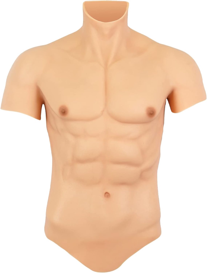 Zilasegy Silicone Muscle Chest Realistic Fake Muscle Male Chest Half Body Suit for Cosplay Halloween Props