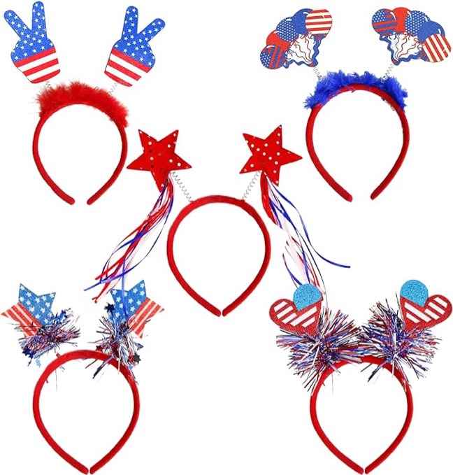 SEIHDHIK 4th of July Patriotic Headbands, 5 Pack Independence Day Hair Band with American Flag Designs, July 4th Head Boppers Accessories for Memorial Day Decorations