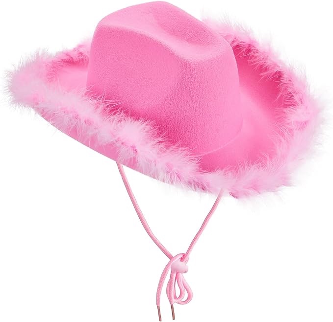 Utaly Cowboy Hat with Feather for Women Felt Boa Cowgirl for Party Costume Dress Up