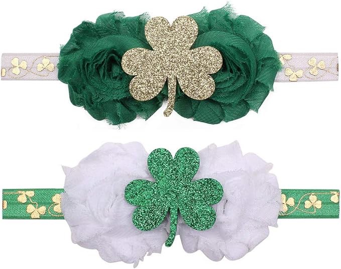 YanJie St. Patrick's Day Baby Girl Hairbands - Shabby Chiffon Gold Metallic FOE Headband Hair Accessories for Birthday Gift (St FOE, free)