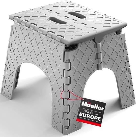 Mueller Folding Step Stool, 11 Inch Heavy Duty Step Stools for Kids and Adults, Lightweight and Portable Foldable Stool for Kitchen, Bathroom, Non-Slip and Sturdy, Holds up to 300lbs, Grey