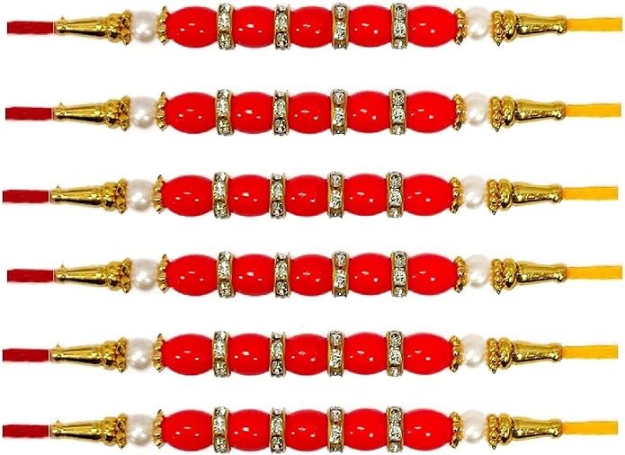 SATVIK Rakhi for brother bhaiya bhabhi gift set of 6 piece rakhi for bhai bracelet thread with greeting card Roli and chawal with Ram Sita sticker Indian designer latest Rakhi Family Set