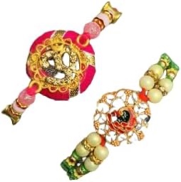 SATVIK 2 Pc Rakhi for Brother Bhaiya Bhabhi Traditional Handmade Assorted Designer Rakhi Set Roli Chawal, Greeting Card & Soun Stickers Rakhi Thread Rakhdi Bracelets Rakshabandhan