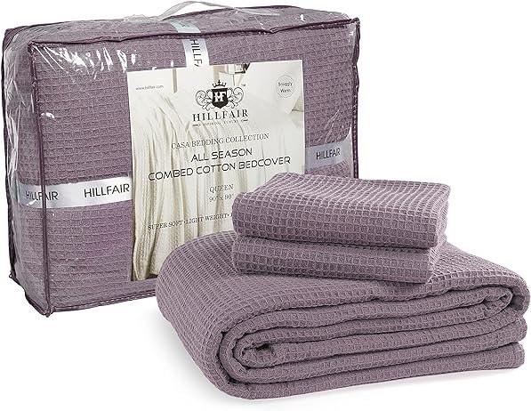 HILLFAIR 100% Combed Cotton Blanket– Twin Size Bed Blankets– Warm Soft All Season Breathable Lightweight Summer Blankets– Waffle Weave Home Decor Bed Blanket- Khaki Twin Bed Cotton Blankets/Bedcovers