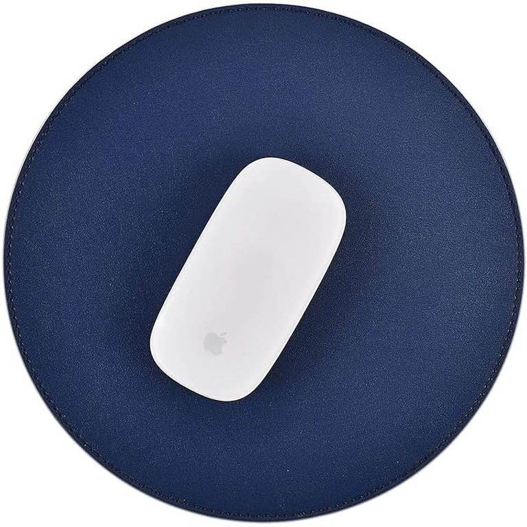 Round Mouse pad, Leather Mouse Pad with Non-Slip Rubber Base and Stitched Edge, Portable Mousepad, Mousepad for Computer, Laptop, Office & Home?9.4” x 9.4“,Blue?