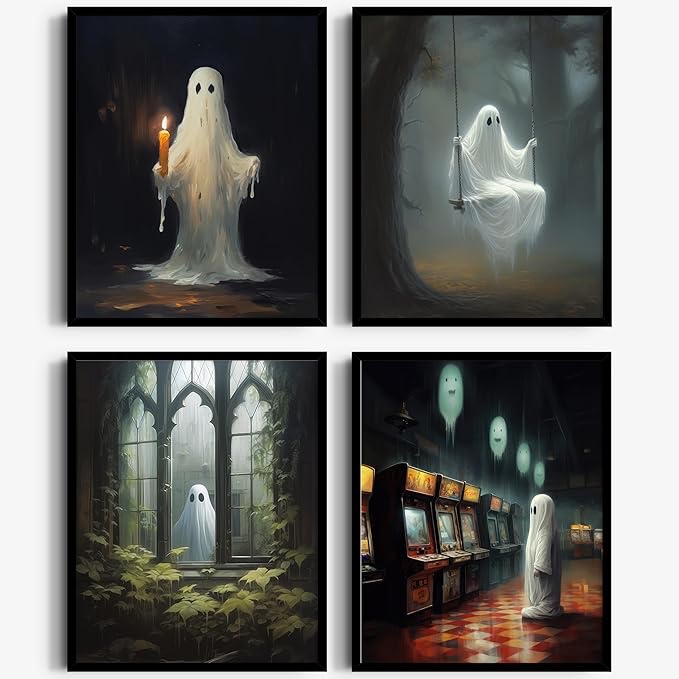 Ghost Poster Halloween Wall Art 8x10 Unframed Halloween Prints - Halloween Pictures Wall Decor, Ghost Wall Art, Halloween Poster, Halloween Art - Spooky Wall Art - Ghost Wall Decor, Ghost Painting