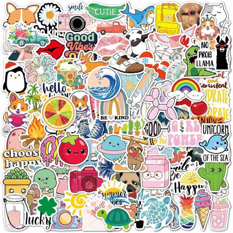100 PCS Waterproof Sticker for Water Bottles, Cute Vinyl Decals for Laptop Hydroflask Skateboard Computer, Party Favor Aesthetic Sticker Packs for Teen Girls Kids