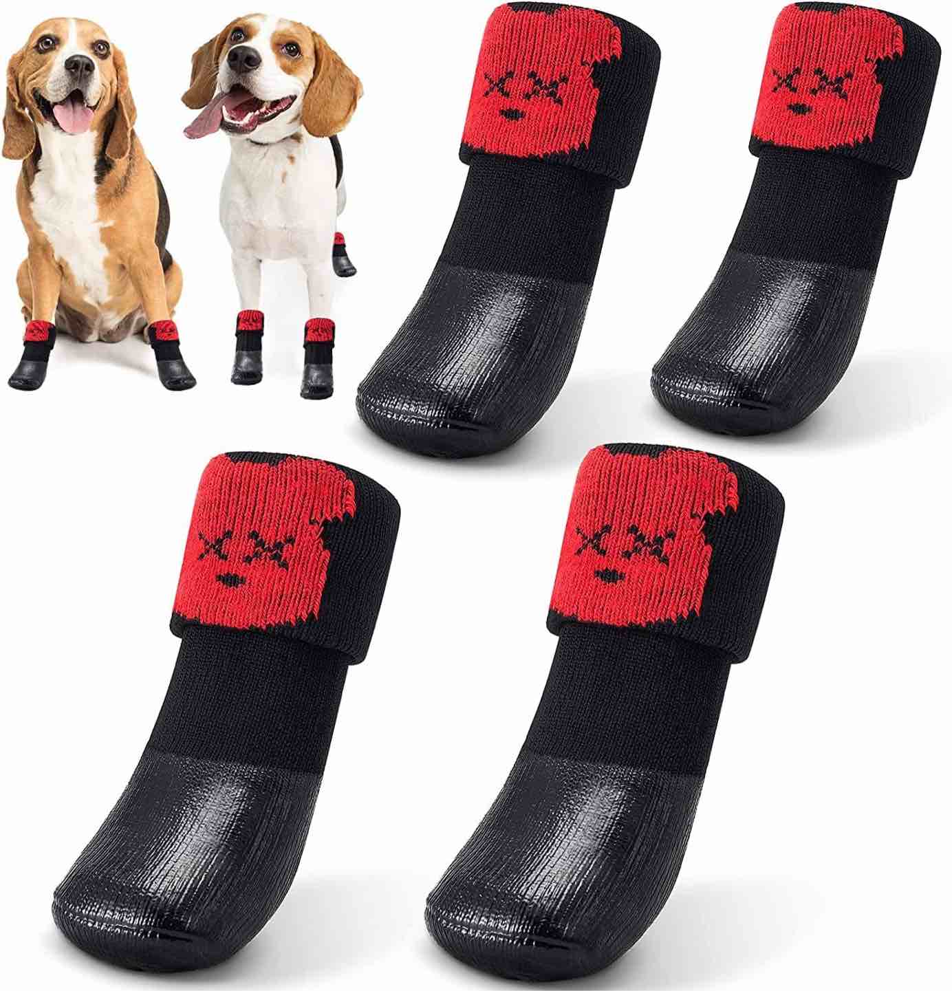 iNoveltyx Dog Boots Shoes Dog Booties Paw Protector with Hot Pavement Waterproof Soft Anti Slip Sole,Adjustable Straps,Breathable Cotton,Summer Winter Outdoor for Small Dog Puppy(Medium,Red)