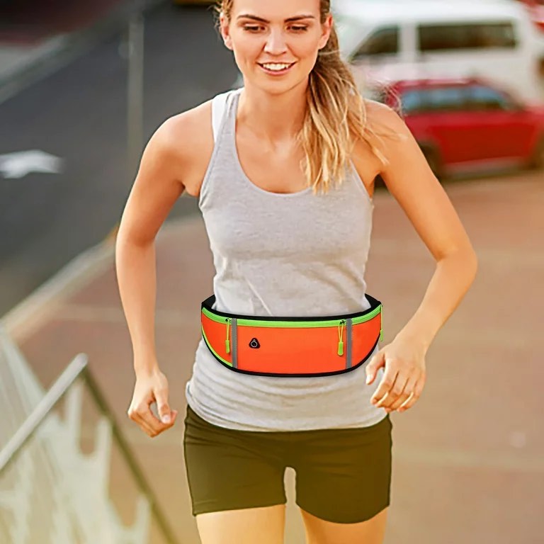 Running Belt Fanny Pack, Waist Pack Bag, Reflective Runners Belt, Jogging Pocket Belt (Orange)