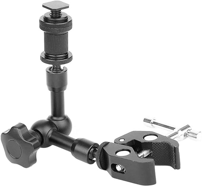 HIFFIN 7 Inch Articulating Friction Magic Arm & Large Adjustable Super Rod Clamp Pliers Clip with 1/4" and 3/8" Thread for DSLR Camera Rig, LCD Monitor, LED Flash Lights (7'Arm & Clip)