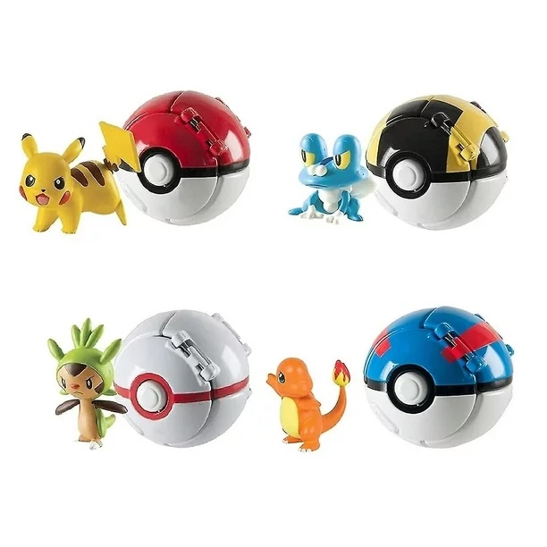 4 Pcs Pokemon Throw N Pop Poke Ball With Action Figure Toy Set