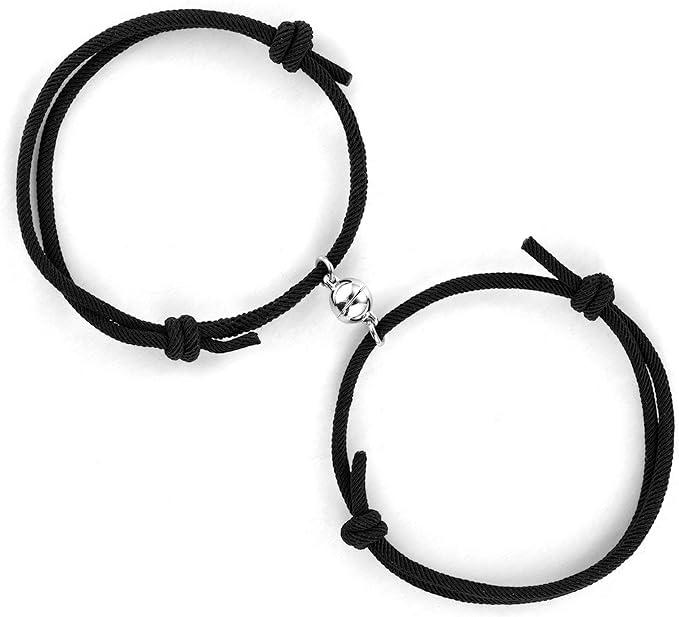 Lansabate Magnet Bracelet for Couples 2 Pieces Relationship Magnetic Bracelet Mutual Attraction Rope Braided Couple Bracelet Pinky Promise Friendship Bracelet for Best Friend Boyfriend Girlfriend
