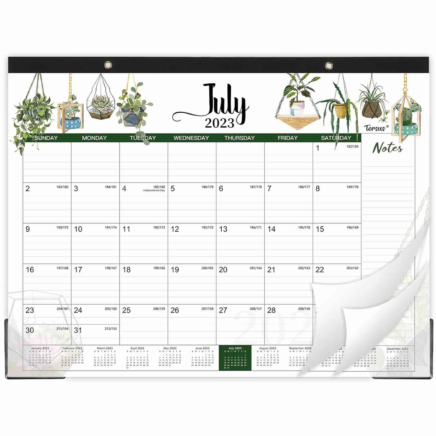 2023-2024 Desk Calendar - 2023-2024 Calendar, 18 Monthly Large Desk Calendar, Jul 2023 - Dec 2024, 22" x 17", Large Ruled Blocks, Corner Protectors, Notes Section, Cutting Lines - Potted Plants