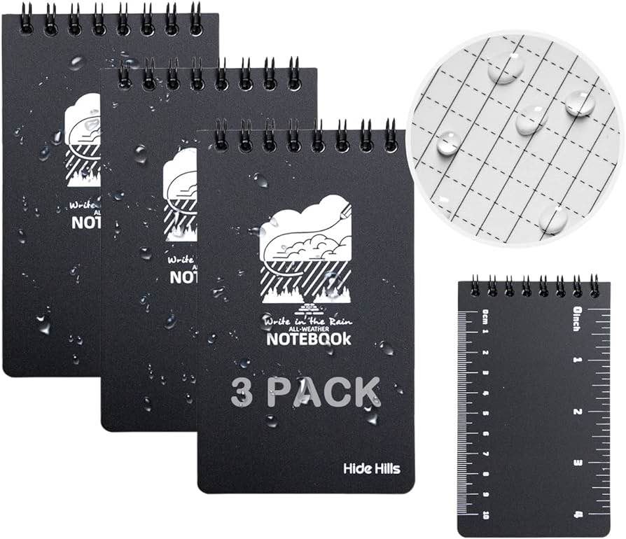 Waterproof Notebook Stone Paper Notebook 3x5 Pocket Notebook Waterproof Notepad Write in the Rain Notebook for Outside Activities All Weather Police Notepad Black Small Spiral Notebook 3 Pack