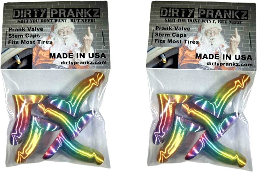 10 Pack Rainbow Funny Tire Caps, Pecker Prank Valve Stem Caps for Tires, Gag Gifts, Universal Fit Wheel Stem Cover, Bikes, ATV, Cars, Trucks, Motorcycles, Dirty Prankz, Made in USA