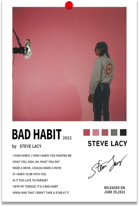 KAONESO Steve Lacy Poster Bad Habit Album Cover Posters Music Artist Canvas Poster Art Deco for Living Room Office Decoration Poster 12"x 18" Unframe
