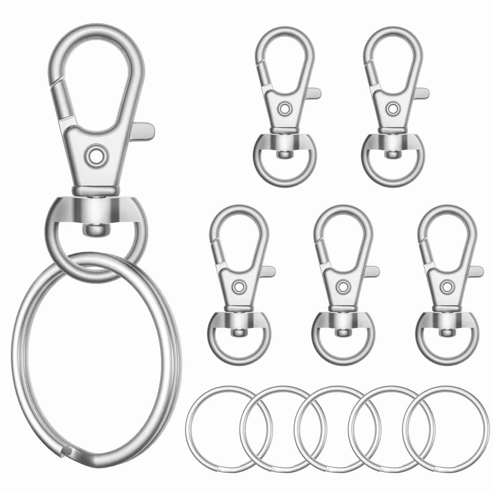 YHYZ Keychain Key Chain Rings Clips Swivel Bulk (10 Sets, Sliver), Swivel Lanyard Snap Hooks with Rings, Small Lobster Claw Clasp, for Keychain Crafts Resin Projects Making, Lanyard, Bag, Purse,Tag