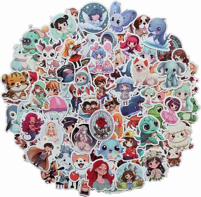 100 Pieces Different Anime Stickers Kawaii Cartoon Gift for Teens Kids Boys Girls Adults Birthday Party, Vinyl Waterproof Stickers for Water Bottle, Scrapbook, Guitar, Skateboard, Phone, Laptop, Hydro