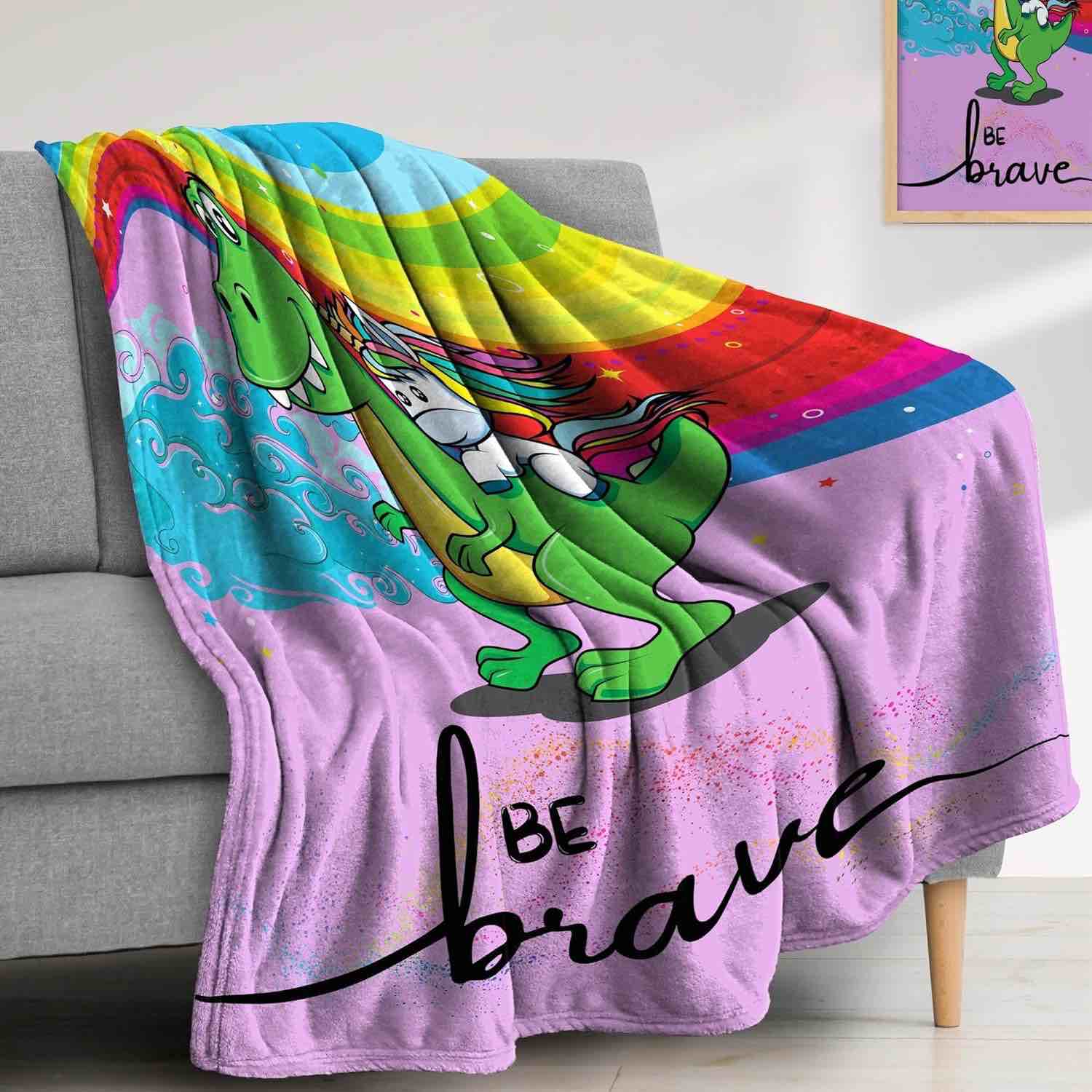 Dinosaur Blanket for Boys,Jurassic Park Dino World Kids Throw Blanket,300GSM Soft Fleece Blankets for Couch Sofa Bed(Be Brave, 80" L x 60" W)