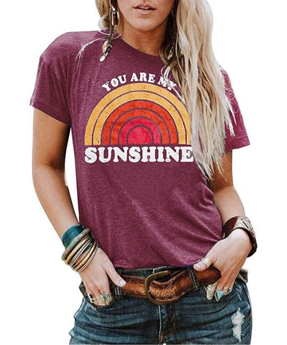(Size L) Kaislandy Womens You are My Sunshine T Shirt Short Sleeve Printed Graphic Tees Casual Summer O Neck Tops Shirts