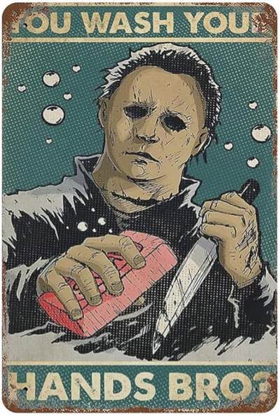 Halloween Decor Tin SignsMetal Tin Sign Horror Movie Characters You Wash Your Hands Bro Home Decor,New Year Easter Wall Decoration Bar Pub Bathroom Toilet Wall Decor Vintage Plaque Tin Sign 8x12Inches