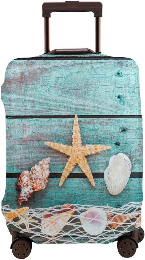 Arasrsey Double-sided Printed Luggage Cover Shells Starfish Thickened Elastic Travel Suitcase Protector Fishing Net Summer Washable Baggage Gear Covers (M, fit 22-24 Inch Luggage)