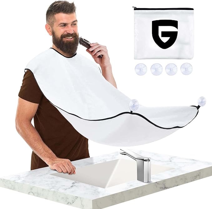 Beard Bib Apron, Stocking Stuffers Christmas Gifts for Men, Beard Hair Catcher for Shaving, Waterproof Non-Stick Beard Cape with 4 Suction Cups, One Size Fits All, Grooming Accessories