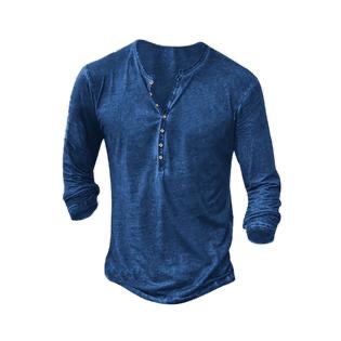 Beotyshow Mens Retro Henley Shirts e Shirts V Neck Shirts for Men Blue