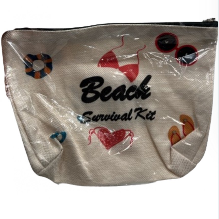 Kwtzkuo Beach Makeup Bags for Women Girls Gifts -Beach Survival Kit, Funny Vacation Travel Cosmetic Bags, Best Friend BFF Birthday Christmas Gifts- Double side pattern, Beach Survival Kit, Best Friend Gift