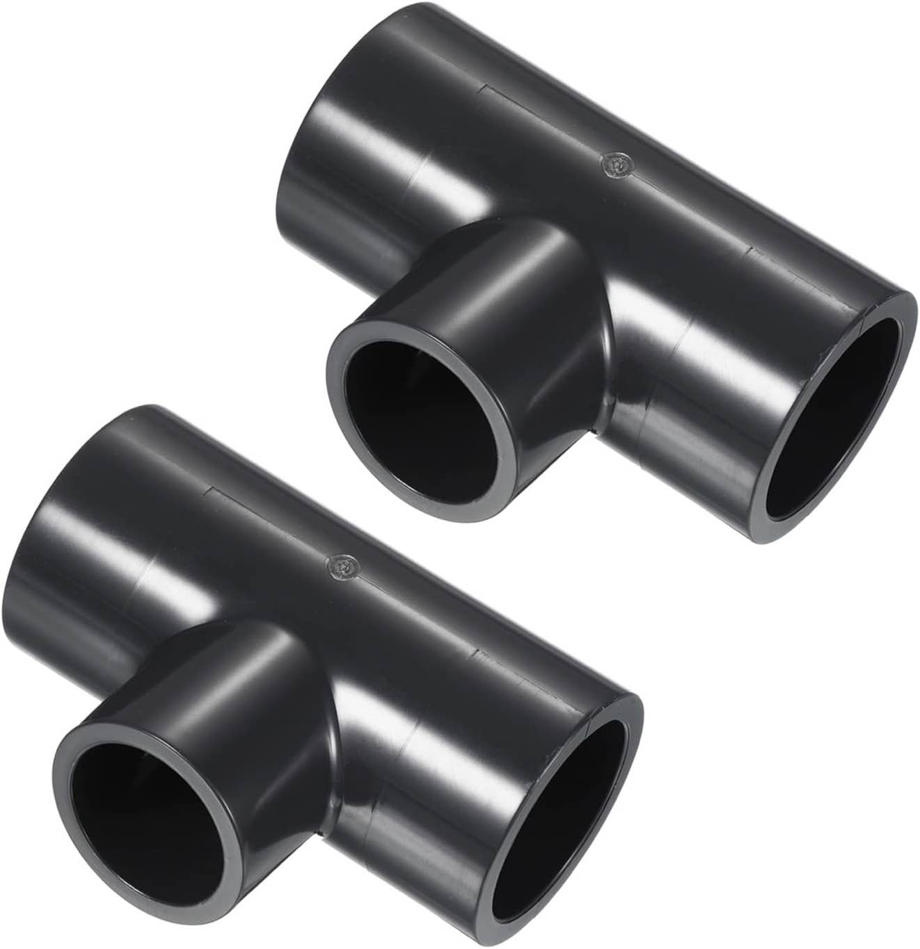 PATIKIL 1" to 3/4" Reducing Tee Pipe Fitting, 2 Pack UPVC 3-Way Socket T Shape Tube Hose Connector for Garden Irrigation, Black