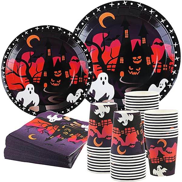 48pcs Halloween Party Supplies - Happy Halloween Tableware Halloween pumpkins Dinnerware Sets for Horror Halloween Birthday Party Decorations for 24 Guests (pumpkin)