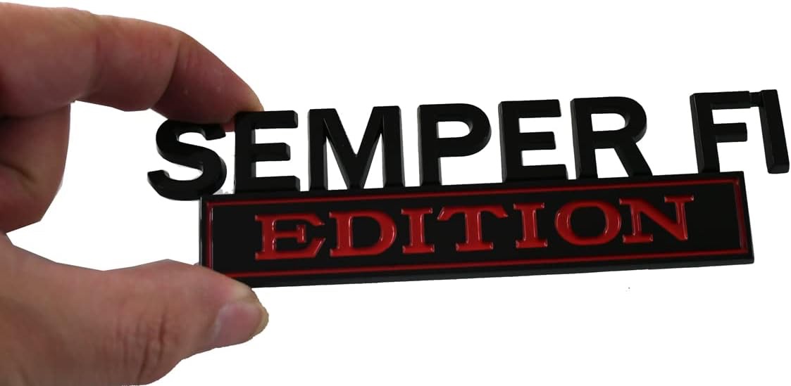 1pc Semper Fi Edition Emblems Raised Decals Exterior Truck United States Marine Corps Stickers Fender Badges Replacement for F150 F250 F350 Chevy Silverado 1500 2500 Chevrolet C10 C15 (Black Red)